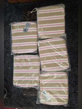 Triconfort France Set of 5 Stripped Padded Seat Cushions NEW Beige Pink